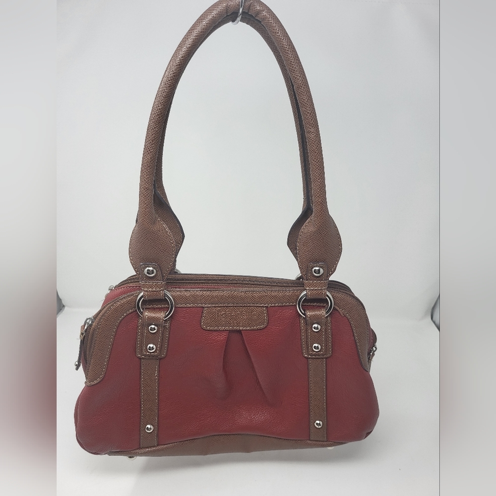 Tignanello Women Shoulder Double Strap Bag Leather Red Brown Zip Closure